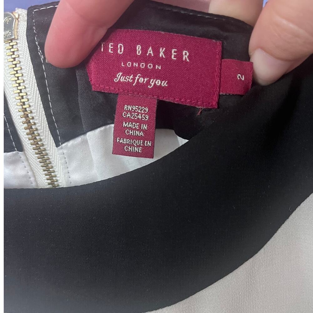 Ted Baker London Imogine Colorblock Sleeveless Dress Black White Zip Back Size 2 - Picture 5 of 5